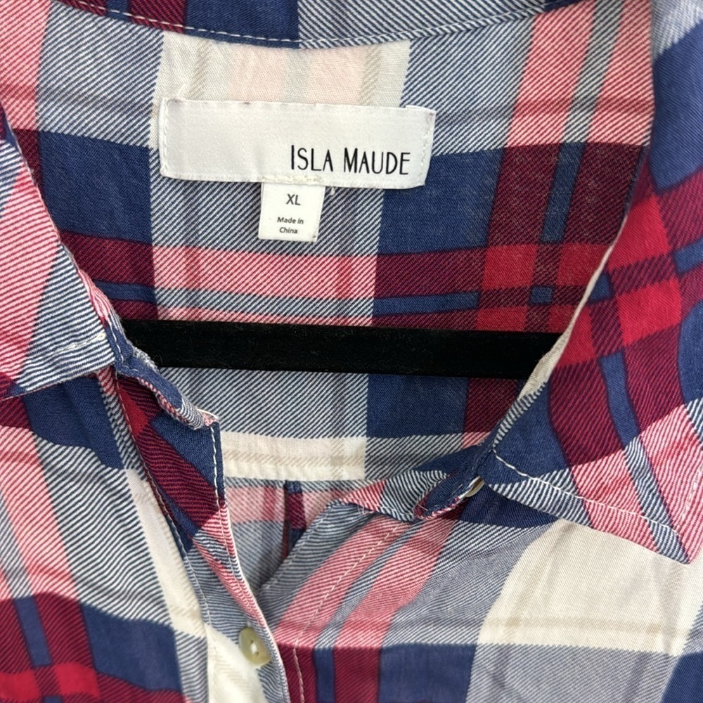 Isla Maude Plaid Surplice V-Neck Long Sleeve Top Multicolor XL - Picture 2 of 7